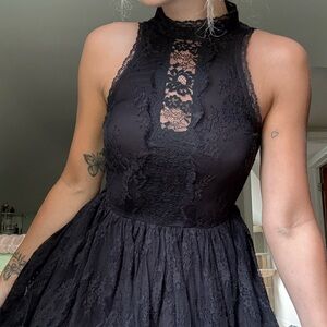 Free People Elegant Black Lace Halter Dress
